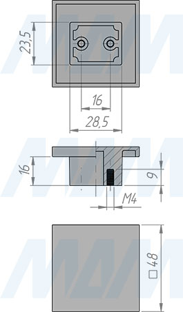 Размеры ручки-кнопки с межцентровым расстоянием 16 мм (артикул KH.17.016)