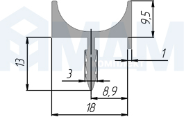 Размеры врезной профиль-ручки для фасада 18 мм (артикул LKW4)
