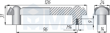 Размеры ручки-скобы с межцентровым расстоянием 96 мм (артикул M09)