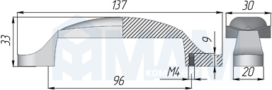 Размеры ручки-скобы с межцентровым расстоянием 96 мм (артикул M16)