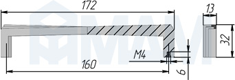 Размеры ручки-скобы OFFSET с межцентровым расстоянием 160 мм (артикул OFF.160)
