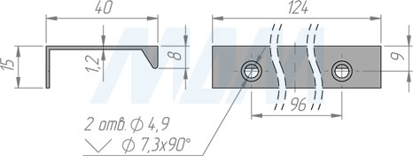Размеры профиль-ручки с межцентровым расстоянием 96 мм и креплением саморезами (артикул PH.RU01.096)