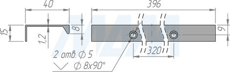 Размеры профиль-ручки с креплением саморезами под фасад шириной 400 мм (артикул PH.RU01.400)