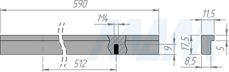 Размеры профиль-ручки с межцентровым расстоянием 512 мм (артикул PH.RU10.512)