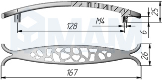 Размеры ручки-скобы PRIMA с межцентровым расстоянием 128 мм (артикул PRM.128)