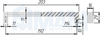 Размеры рейлинговой ручки с межцентровым расстоянием 192 мм (артикул RU08)
