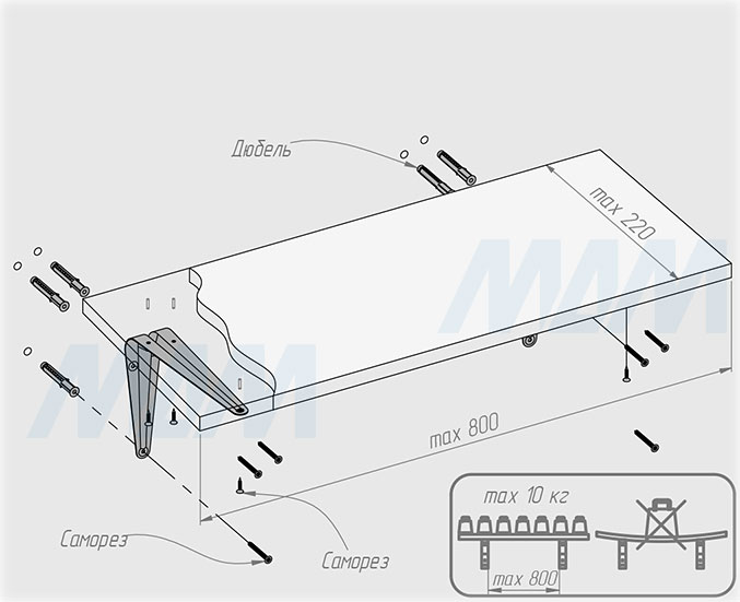Установка менсолодержателя SIMPLE для деревянных полок, 150х200 мм (артикул SMP.150x200)