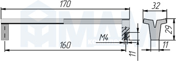 Размеры ручки-скобы TRIS с межцентровым расстоянием 160 мм (артикул TRS.160)