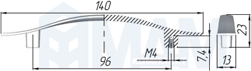 Размеры ручки-скобы DECORIS с межцентровым расстоянием 96 мм (артикул U-004-96)
