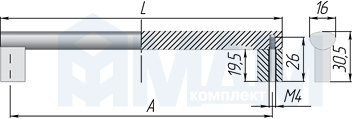 Размеры рейлинговой ручки (артикул U-005)