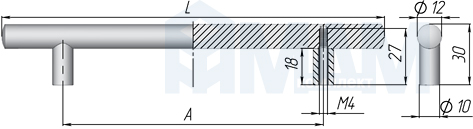 Размеры рейлинговой ручки DECORIS (артикул U-008)