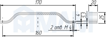 Размеры ручки-скобы TOP с межцентровым расстоянием 160 мм (артикул UA107.160)