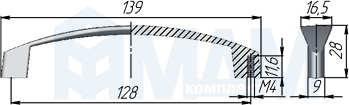 Размеры ручки-скобы с межцентровым расстоянием 128 мм (артикул UN17)