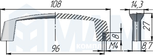 Размеры ручки-скобы с межцентровым расстоянием 96 мм (артикул UN18)