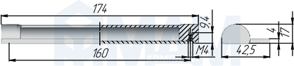 Размеры ручки-раковины с межцентровым расстоянием 160 мм (артикул UN61)