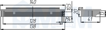 Размеры ручки-раковины с межцентровым расстоянием 128 мм (артикул UN63)