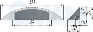 Размеры ручки-скобы с межцентровым расстоянием 64 мм (артикул UN76)