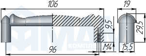 Размеры ручки-скобы с межцентровым расстоянием 96 мм (артикул UP20)