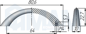 Размеры ручки-скобы с межцентровым расстоянием 64 мм (артикул UP83)