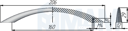 Размеры ручки-скобы с межцентровым расстоянием 160 мм (артикул UP85)