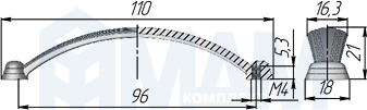 Размеры ручки-скобы с межцентровым расстоянием 96 мм (артикул UR10)