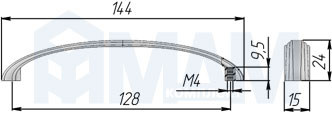Размеры ручки-скобы с межцентровым расстоянием 128 мм (артикул UR45)
