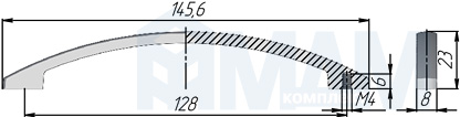 Размеры ручки-скобы с межцентровым расстоянием 128 мм (артикул US09)