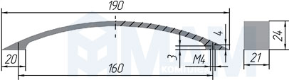 Размеры ручки-скобы с межцентровым расстоянием 160 мм (артикул US16VG/160)