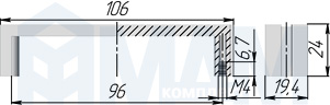 Размеры ручки-скобы PARK с межцентровым расстоянием 96 мм (артикул UU75)