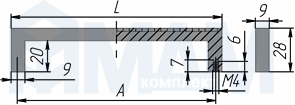 Размеры ручки-скобы с кристаллами Сваровски (артикул WMN.335K)