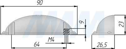 Размеры ручки-раковины с межцентровым расстоянием 64 мм (артикул WMN.5230)