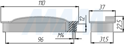 Размеры ручки-раковины с межцентровым расстоянием 96 мм (артикул WMN.610)