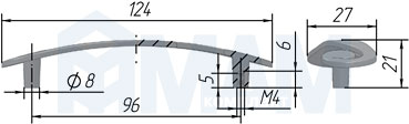 Размеры ручки-скобы с межцентровым расстоянием 96 мм (артикул WMN.614.096)