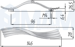 Размеры ручки-скобы с межцентровым расстоянием 96 мм правой (артикул WMN.622.BDX)