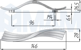 Размеры ручки-скобы с межцентровым расстоянием 96 мм левой (артикул WMN.622.BSX)