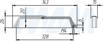 Размеры ручки-скобы с межцентровым расстоянием 128 мм (артикул WMN.811.128)