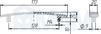 Размеры ручки-скобы с межцентровым расстоянием 128 мм (артикул WMN.829.128)