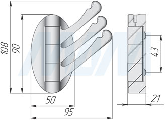 Размеры трехрожкового крючка (артикул WP10)