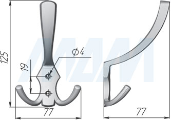 Размеры трехрожкового крючка (артикул WP59)