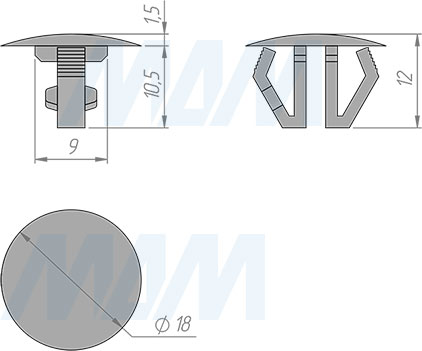 Размеры пластиковой заглушки для отверстия D11-13 мм в листовом металле (артикул CC.11-13)