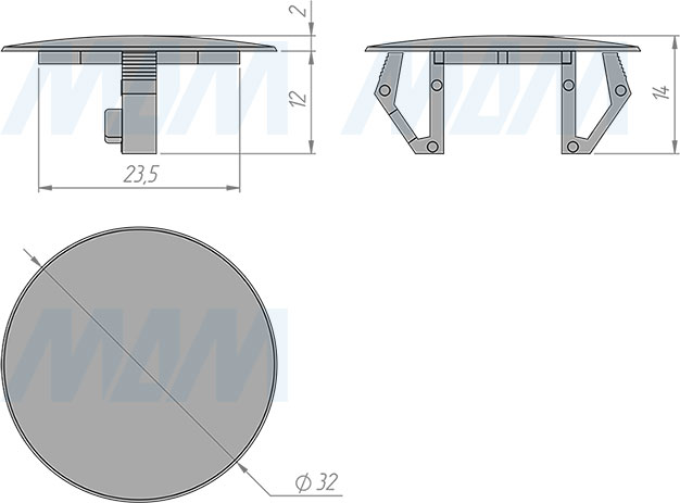 Размеры пластиковой заглушки для отверстия D27-27 мм в листовом металле (артикул CC.24-27)