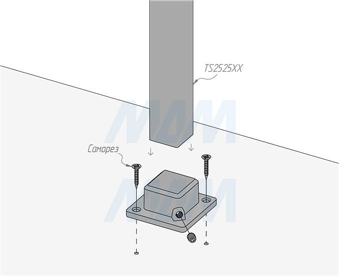 Установка высокой консоли-крепления JOKER к плоскости, 25x25 мм, зажимная шпилька (артикул CWS125)