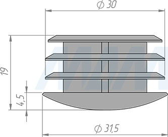 Размеры пластиковой заглушки для круглой трубы D32 мм (артикул HL.R.32.CR)