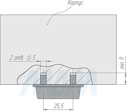 Установка двойного подпятника под отверстия диаметром 5 мм (артикул HL.43X15)