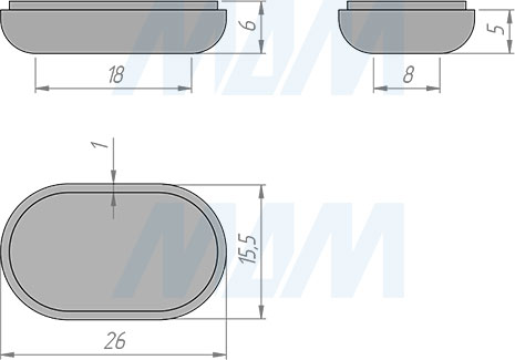 Размеры прямоугольного самоклеящегося подпятника SuperGlide 16х26 мм (артикул HR-A1626)