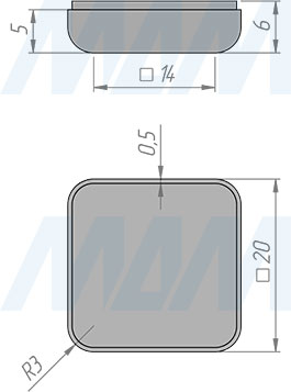 Размеры квадратного самоклеящегося подпятника SuperGlide 20х20 мм (артикул HR-A2020)