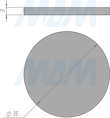 Размеры самоклеящегося круглого подпятника, диаметр 35 мм (артикул HR35)