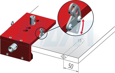 Использование кондуктора для установки опоры REKORD в боковину 18 мм (артикул Y0JG0120RO), схема 1