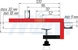 Использование кондуктора для установки опоры REKORD в боковину 18 мм (артикул Y0JG0120RO), схема 3