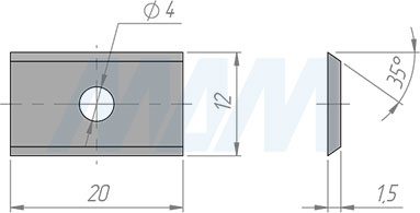 Размеры сменной твердосплавной пластины 20x12x1,5 мм, T04F (артикул 012004)